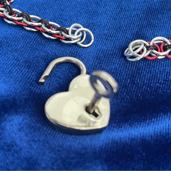 Padlock chainmail 16" necklace with key|Harley Quinn inspired|custom|hand made​​ - Picture 5 of 11